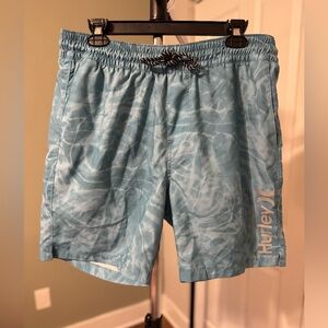 Hurley Men's Light Blue Wave Pattern Board Shorts
